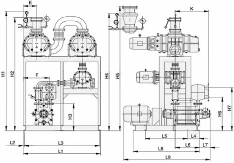 JZJS型羅茨水環真空機組安裝尺寸圖示